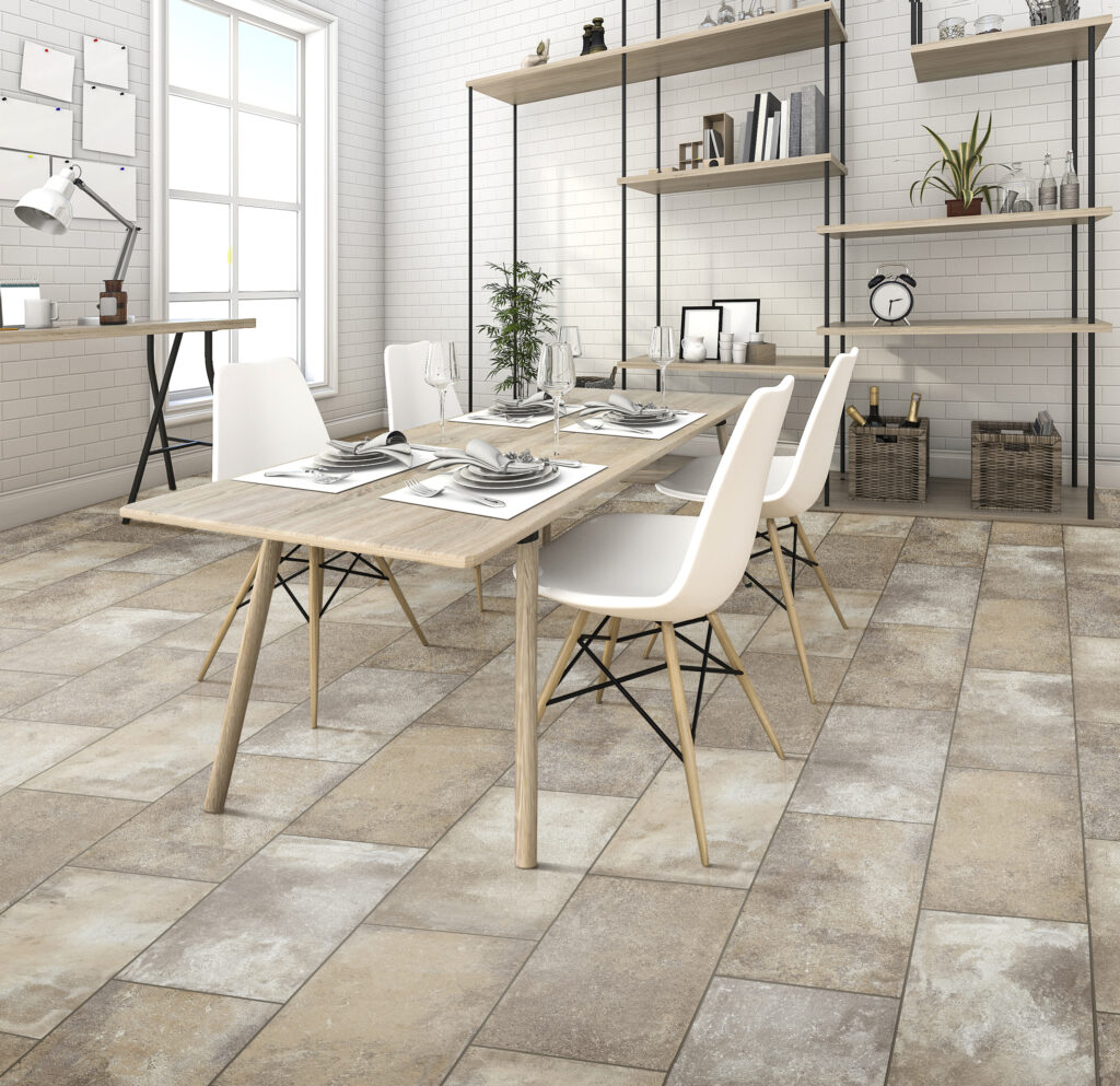 Kitchen Table in a Room With Tile Flooring