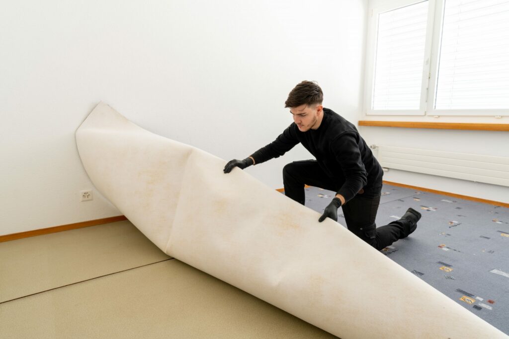 man rolling carpet
