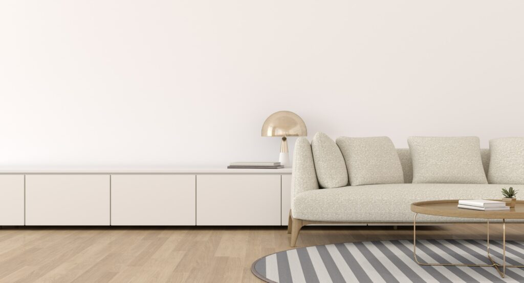 room with white walls and couch