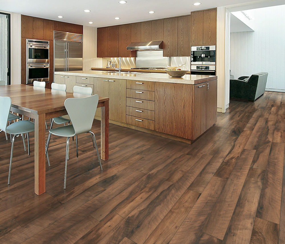 dark laminate floors in kitchen