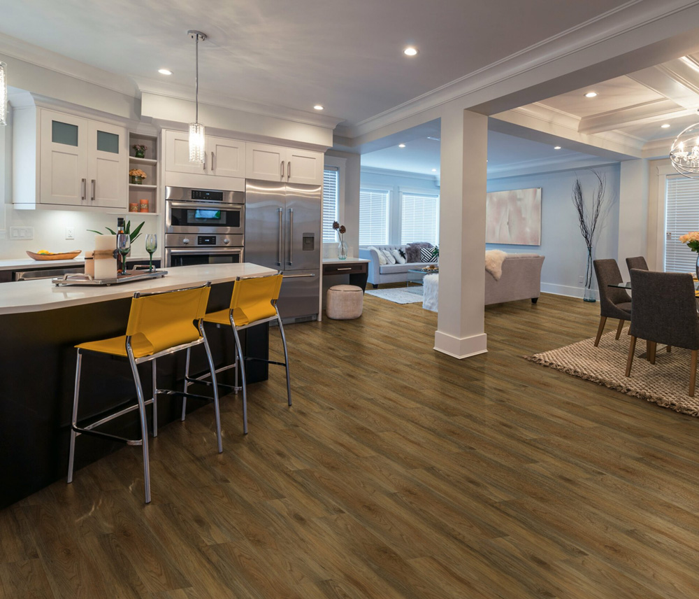 luxury vinyl tile in kitchen and living room