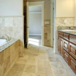 tan tile flooring in bathroom