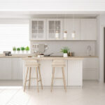 white kitchen with white floors