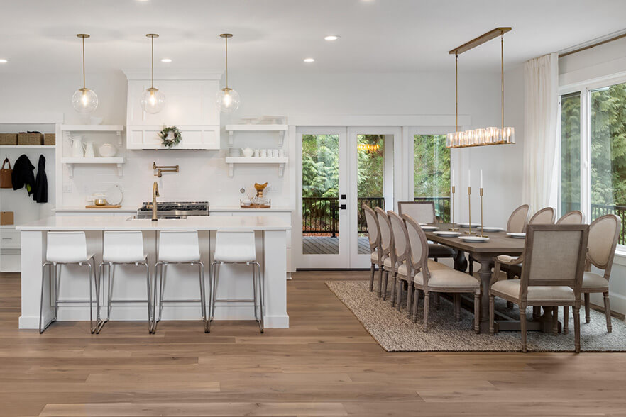 wood flooring in kitchen and dining room